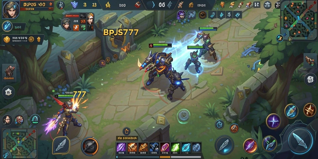 Gameplay seru dari BPJS777 dengan pertarungan antar karakter MOBA.