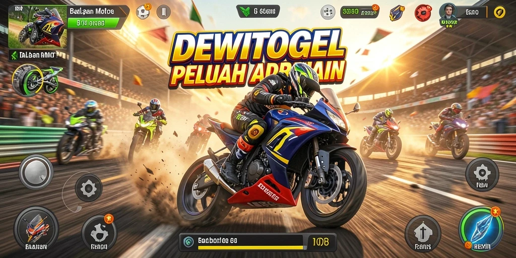 Tangkapan layar gameplay DEWITOGEL yang menampilkan balapan motor yang seru.