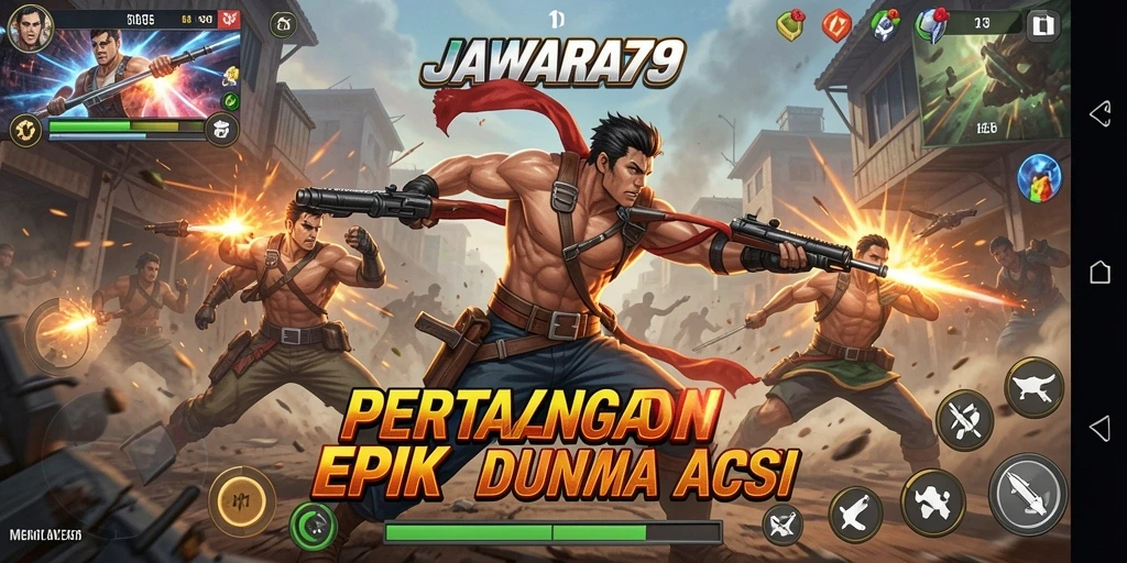 Screenshot utama menampilkan aksi cepat gameplay JAWARA79.
