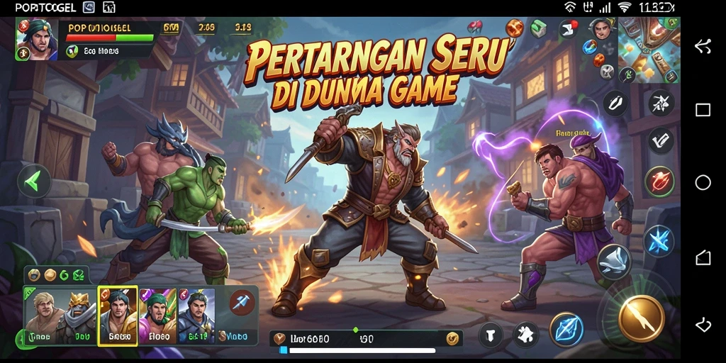 Screenshot menunjukkan aksi seru dan karakter bertarung dalam POPOTOGEL.