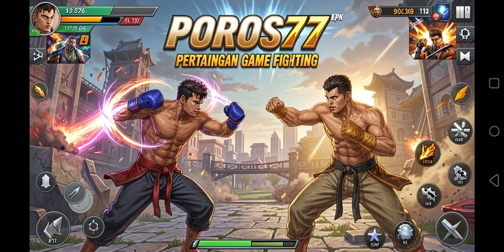 Tampilan aksi pertarungan intens dalam POROS77.