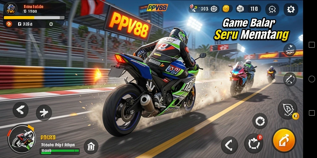 Gameplay PPV88 yang seru dengan balapan motor yang mendebarkan.