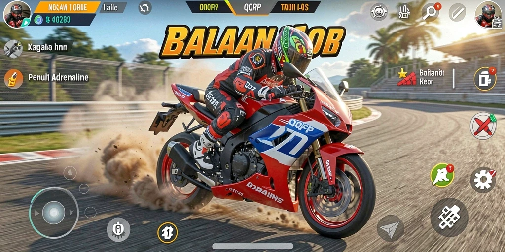 Tampilan menarik dari gameplay QQRP dengan motor berkecepatan tinggi.