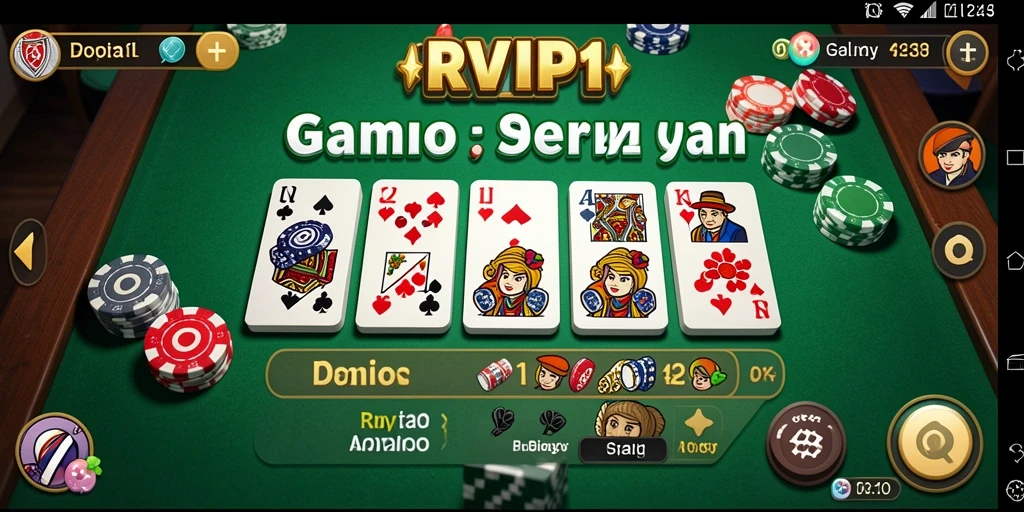 Tangkapan layar utama RVIP1 menunjukkan antarmuka permainan Domino yang seru.