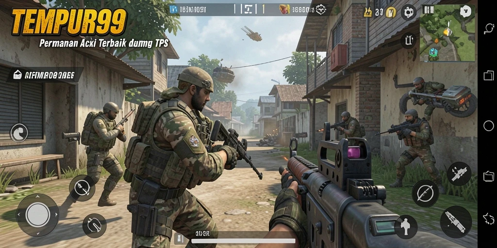 Screenshot dari gameplay TEMPUR99 yang penuh aksi.