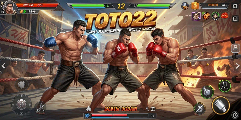 Gameplay seru TOTO22 dengan karakter bertarung di arena.