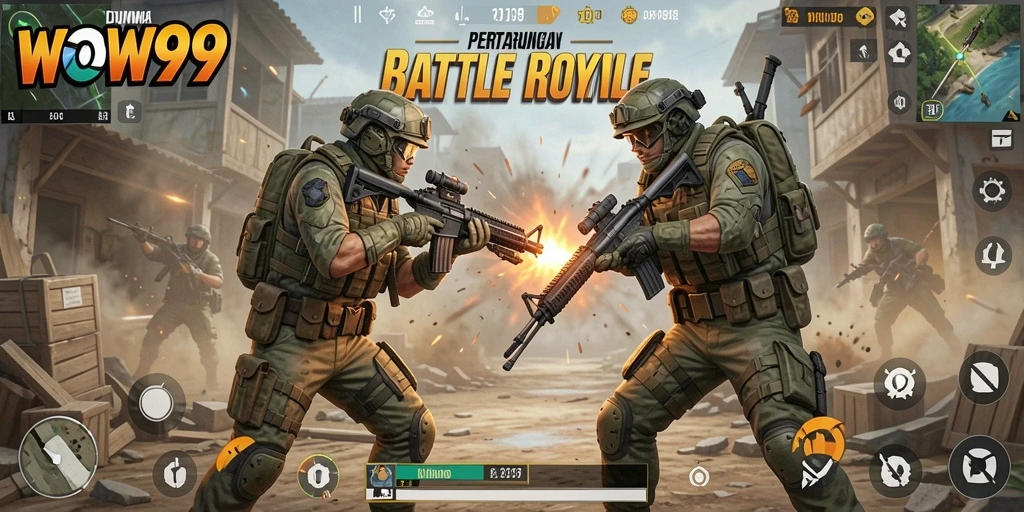 Tampilkan gameplay seru dalam pertarungan Battle Royale.